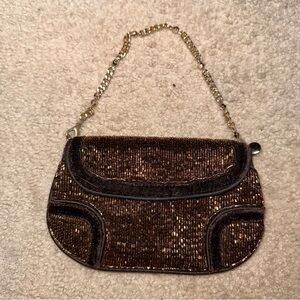 Liz Claiborne Shimmering Brown Beaded Clutch